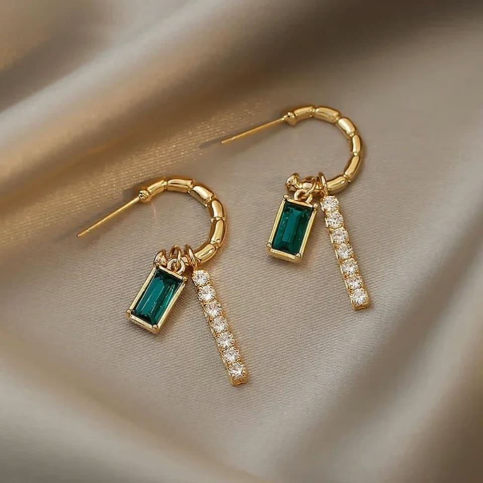 Emerald Rhinestone Drop Earrings