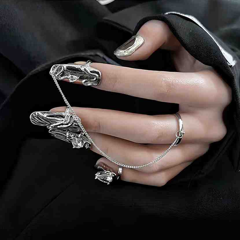 Silver Nail Ring Stack - Set of 4