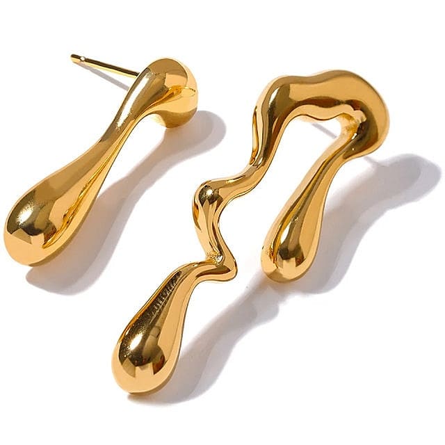 Mismatched Asymmetrical Gold Drip Earrings