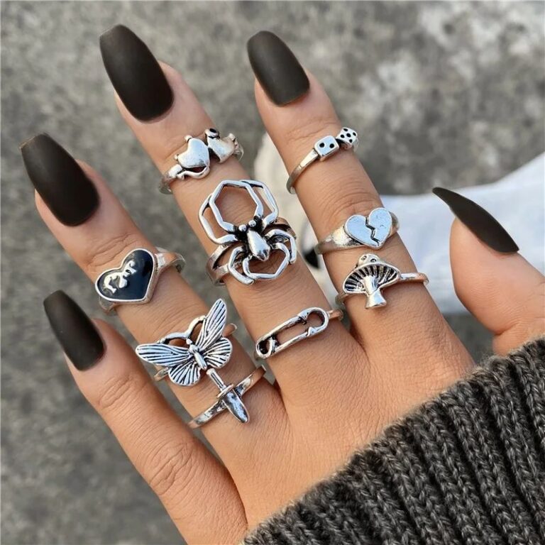 Silver Grunge Ring Stack - Set of 9