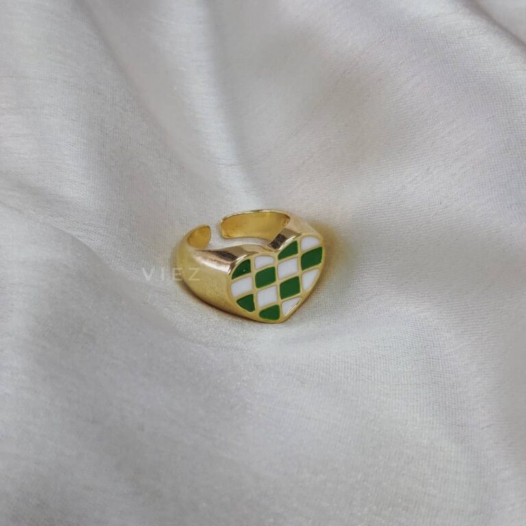 Y2K Checkered Heart Ring
