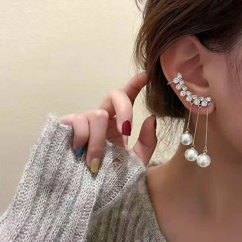 Rhinestone Tassel Cuff Earrings