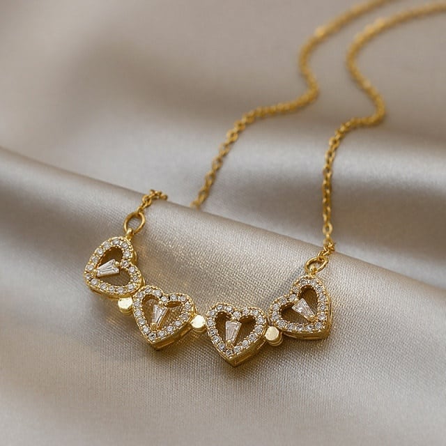 Magnetic Folding Heart Rhinestone Necklace