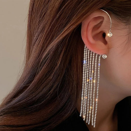 Rhinestone Tassel Cuff Earrings