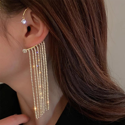 Rhinestone Tassel Cuff Earrings