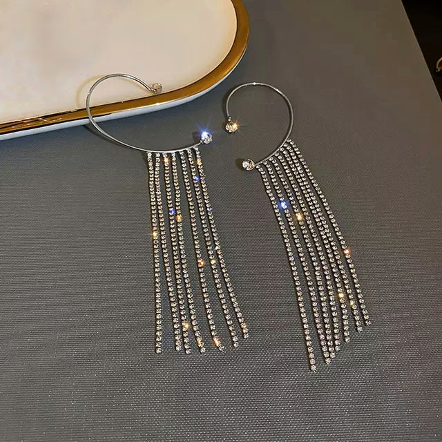 Rhinestone Tassel Cuff Earrings
