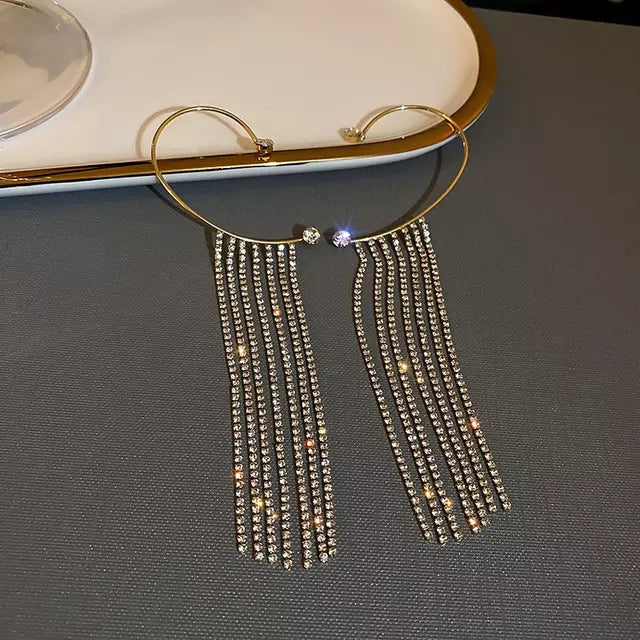Rhinestone Tassel Cuff Earrings
