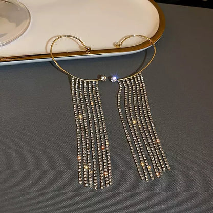 Rhinestone Tassel Cuff Earrings