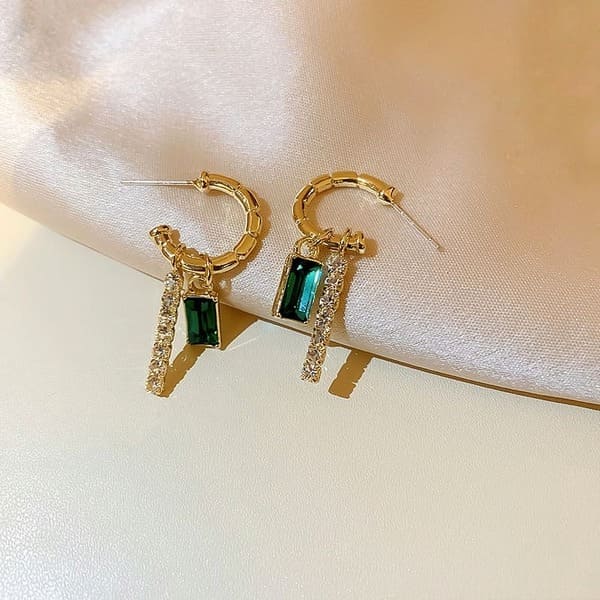 Emerald Rhinestone Drop Earrings