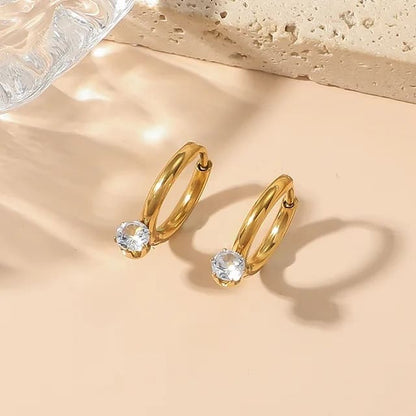 Solitaire Drop Huggie Earrings