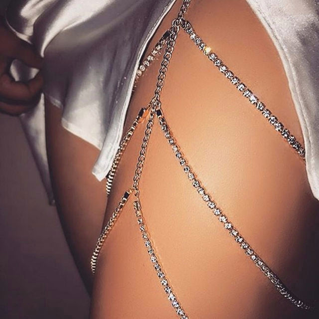 Layered Rhinestone Thigh Chain