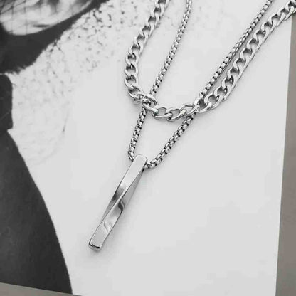 Bar and Curb Layered Necklace