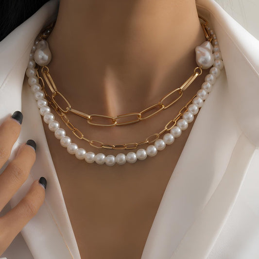 Baroque Pearl and Gold Layered Necklace