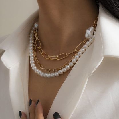 Baroque Pearl and Gold Layered Necklace