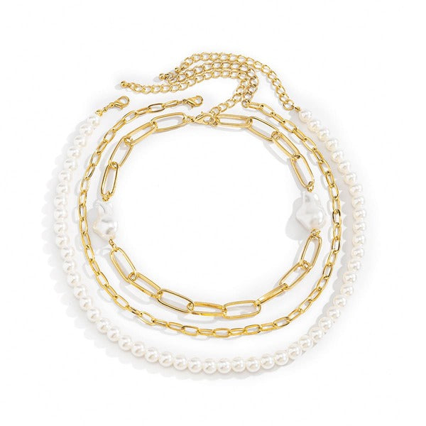 Baroque Pearl and Gold Layered Necklace