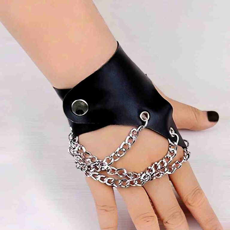 Black Leather Curb Chain Fingerless Punk