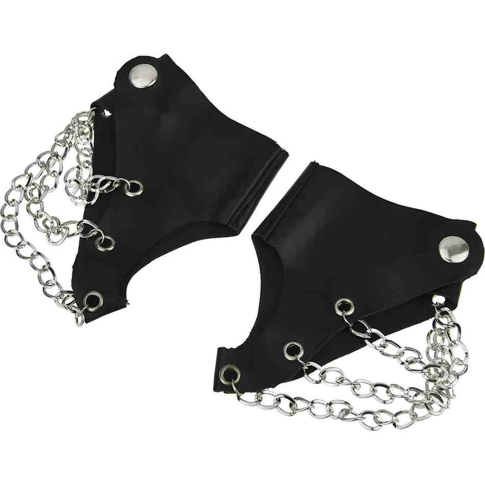 Black Leather Curb Chain Fingerless Punk