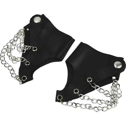 Black Leather Curb Chain Fingerless Punk