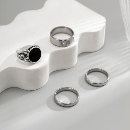 Edgy Silver and Black Grunge Ring Stack - Set of 4