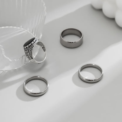 Edgy Silver and Black Grunge Ring Stack - Set of 4