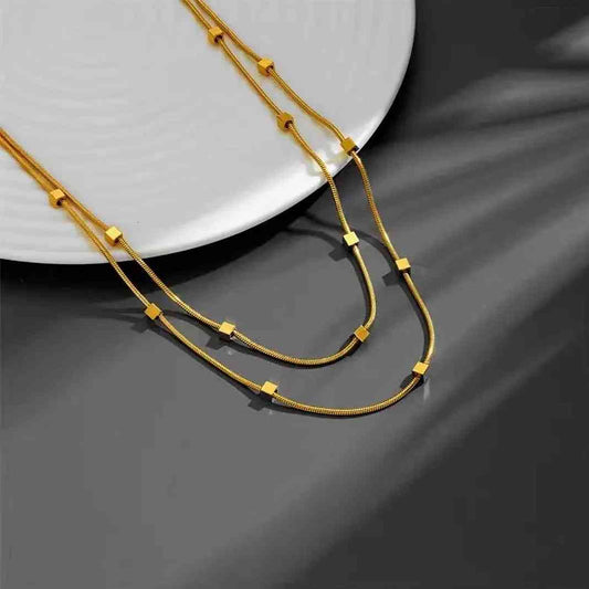 Gold Cube Layered Necklace