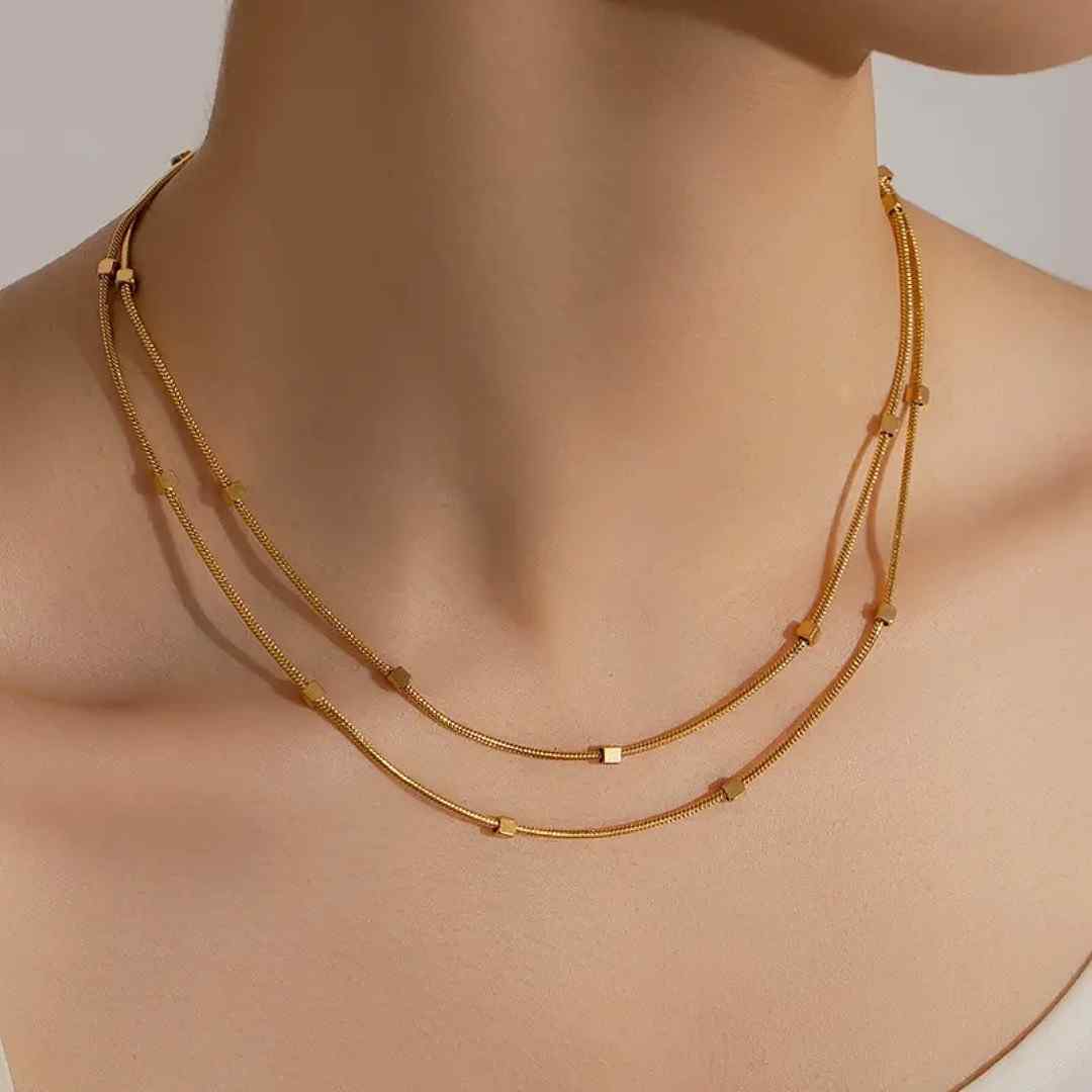 Gold Cube Layered Necklace