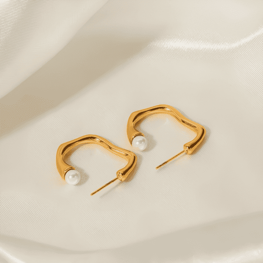 Elegant Irregular Pearl Hoops