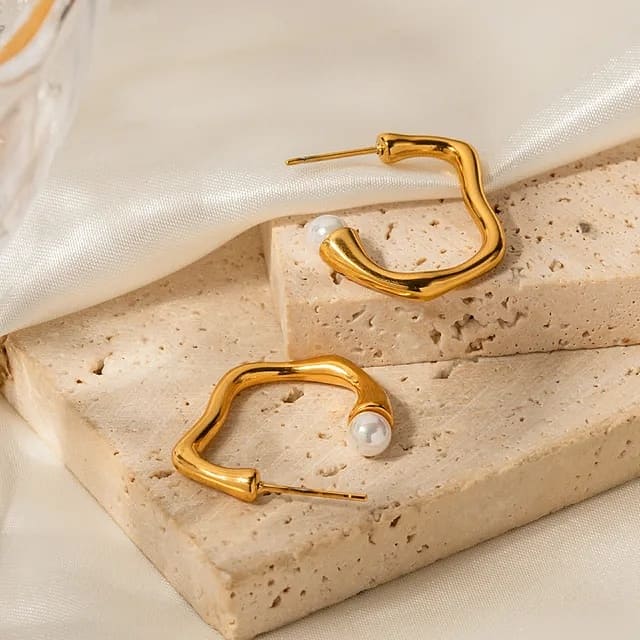 Elegant Irregular Pearl Hoops