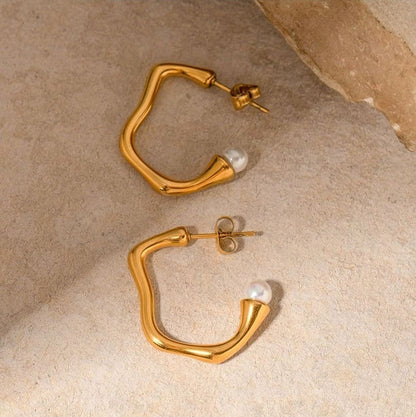 Elegant Irregular Pearl Hoops