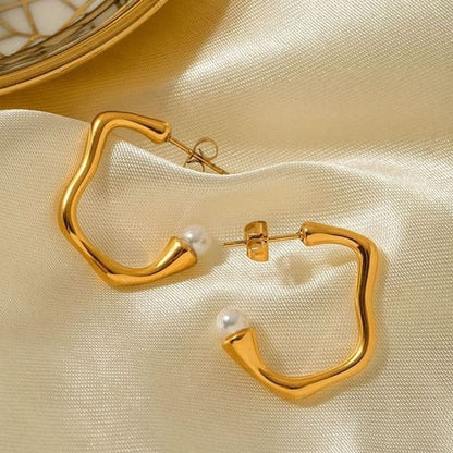 Elegant Irregular Pearl Hoops