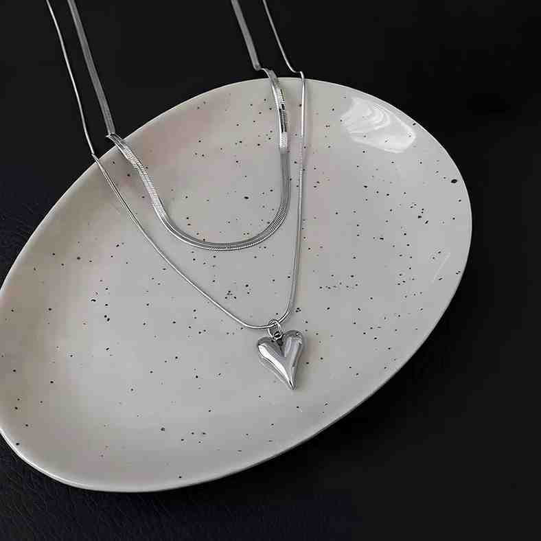 Silver Heart Layered Necklace