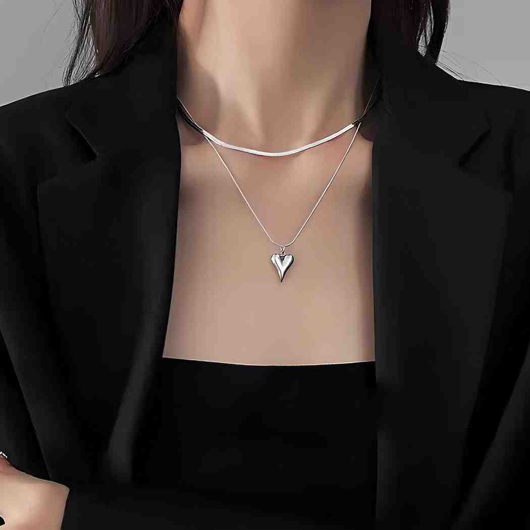 Silver Heart Layered Necklace
