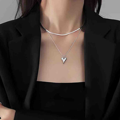 Silver Heart Layered Necklace