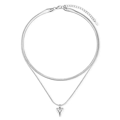 Silver Heart Layered Necklace