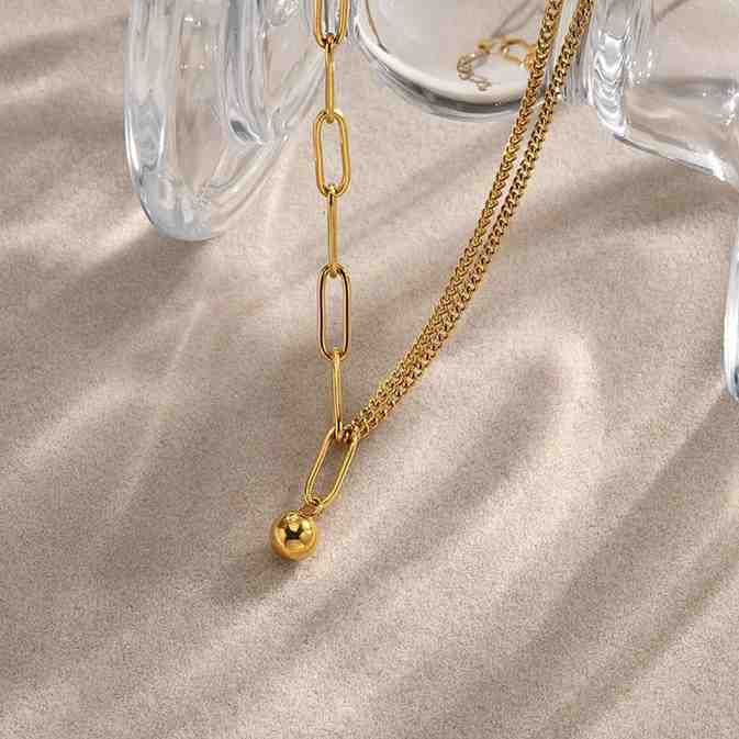 Paperclip Link and Sphere Necklace