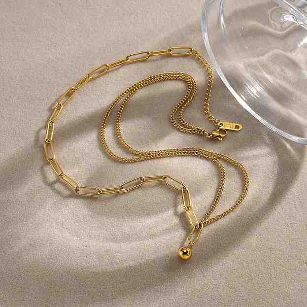 Paperclip Link and Sphere Necklace