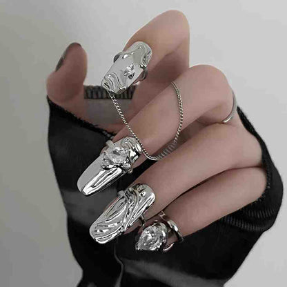 Silver Nail Ring Stack - Set of 4