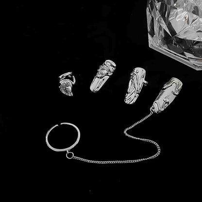 Silver Nail Ring Stack - Set of 4