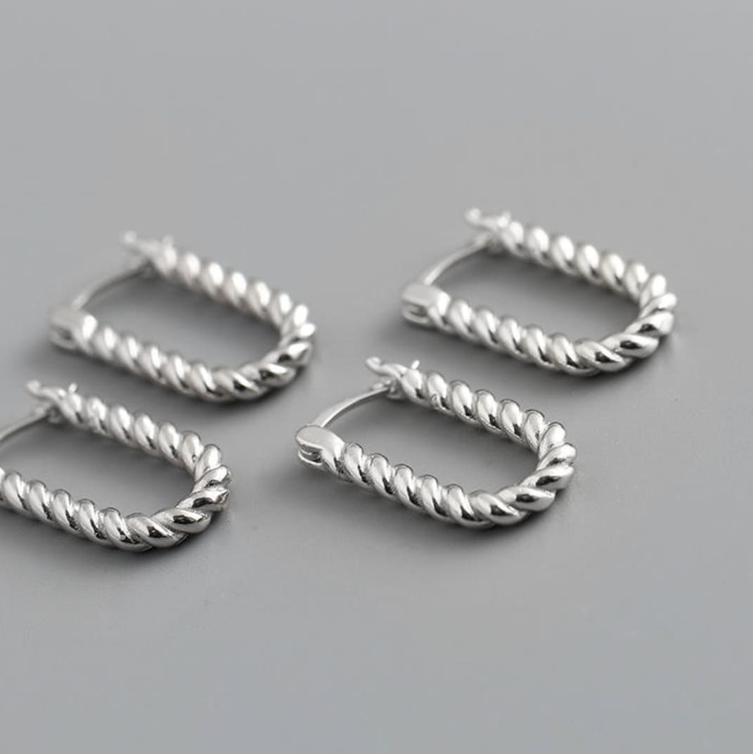 Silver Twisted Rope Hoops