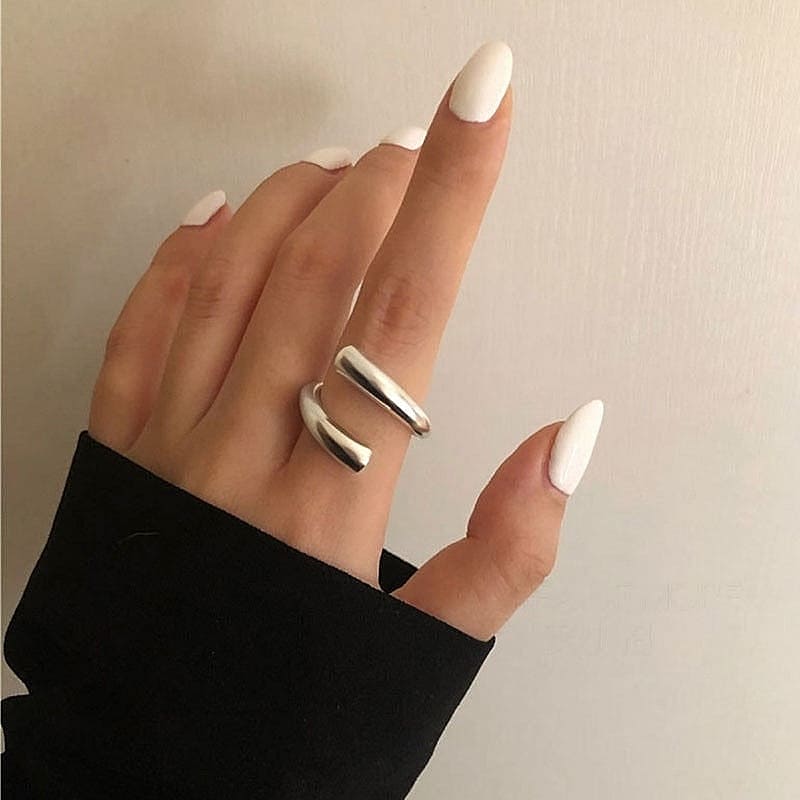 Chunky Statement Silver Ring Stack - Set of 2