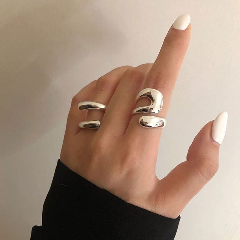 Chunky Statement Silver Ring Stack - Set of 2