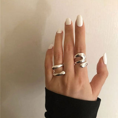 Chunky Statement Silver Ring Stack - Set of 2