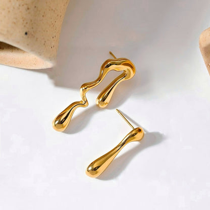 Mismatched Asymmetrical Gold Drip Earrings