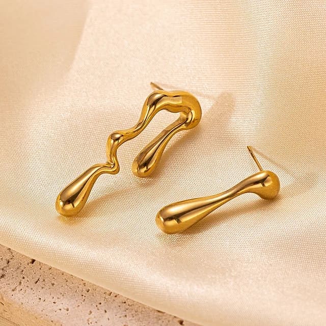 Mismatched Asymmetrical Gold Drip Earrings