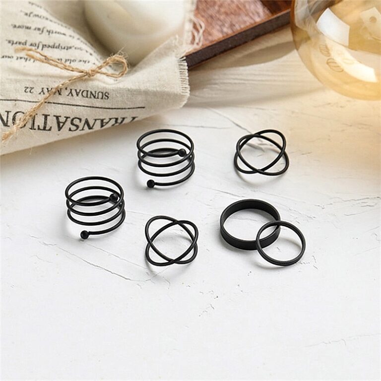 Edgy Black Ring Stack - Set of 6