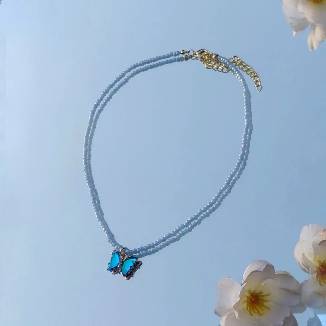 Beaded Crystal Butterfly Necklace