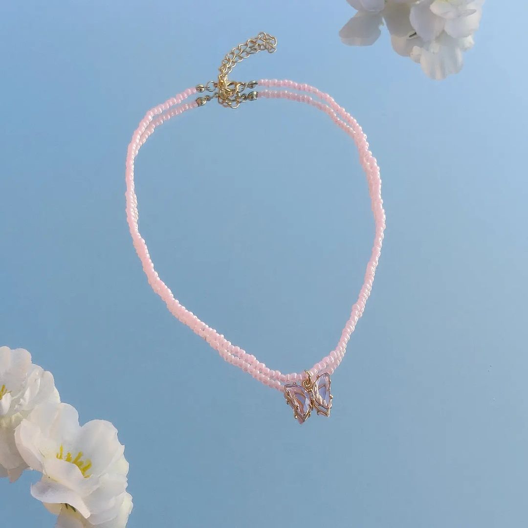 Beaded Crystal Butterfly Necklace