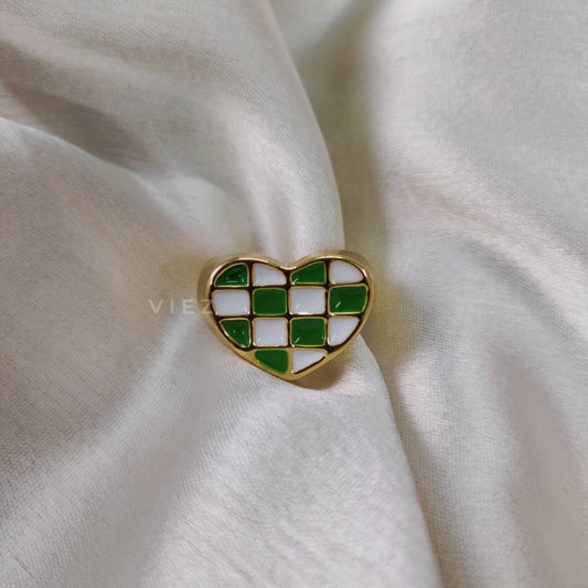 Y2K Checkered Heart Ring