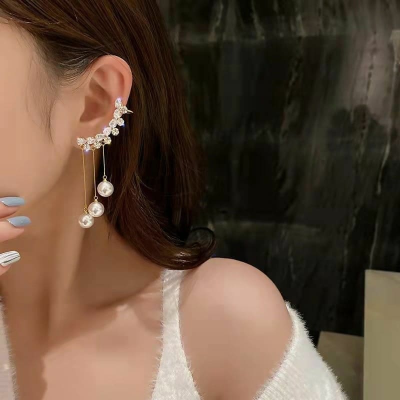 Rhinestone Tassel Cuff Earrings