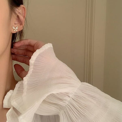 Rhinestone Pearl Chain Butterfly Ear Cuff